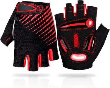 Рукавички для велосипеда MTB з короткими пальцями, дихаючі, неслизькі, амортизуючі, червоні для чоловіків та жінок