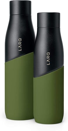 Пляшка LARQ Bottle Movement PureVis 710 мл – легка багаторазова нержавіюча пляшка для води з UV-очищенням, самостійним очищенням, для подорожей, чорна/зелена, гарантія 2 роки
