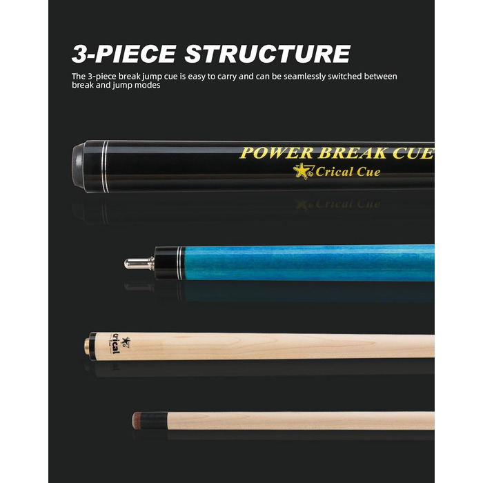 Професійна кий для більярду Crival Heavy Hitter Jump-Break-Queue: 3 частини, 137.2 см, з верхушки 13.2 мм, з клена, для стрибків та обривів