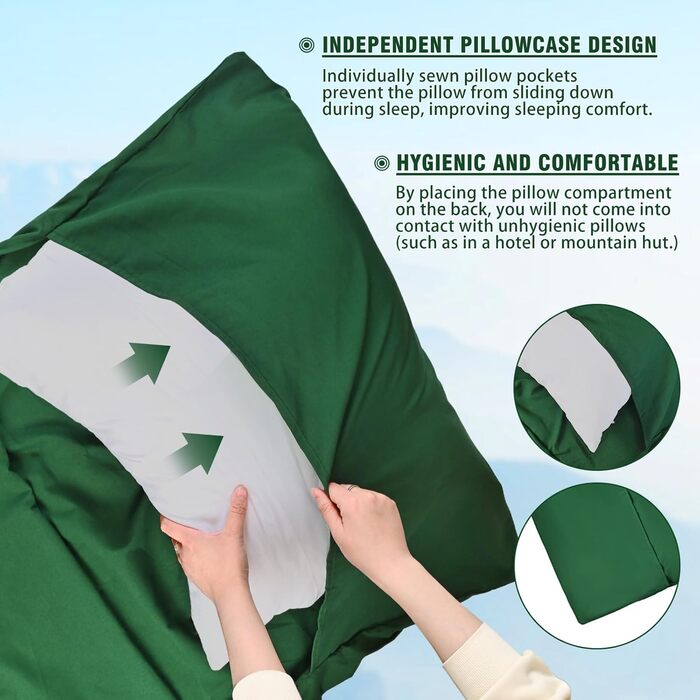 Спальний мішок бавовна, ультралегкий туристичний спальник з двосторонньою блискавкою, спальник для кемпінгу та піших прогулянок (зелений)