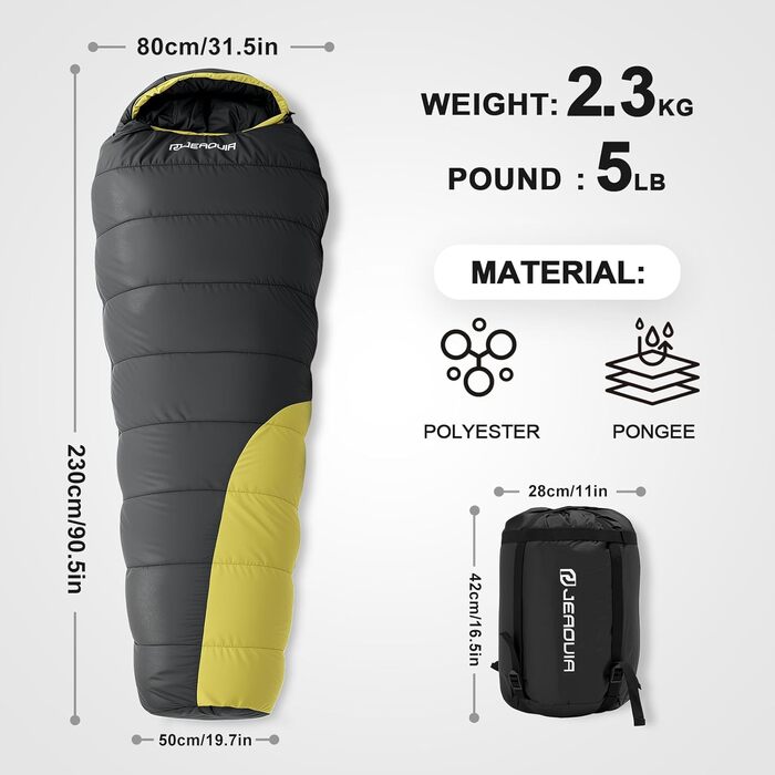 Спальний мішок Mumienschlafsack для дорослих, 3-4 сезони, комфортна температура 10°C, легкий, водонепроникний, для кемпінгу, трекінгу та подорожей