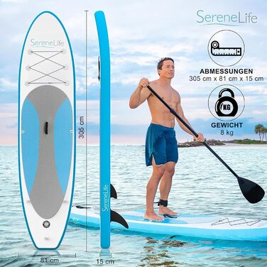 Надувна SUP-дошка SereneLife з аксесуарами для дітей і дорослих, антиковзка поверхня, насос, весло, рюкзак для перенесення, комплект для серфінгу