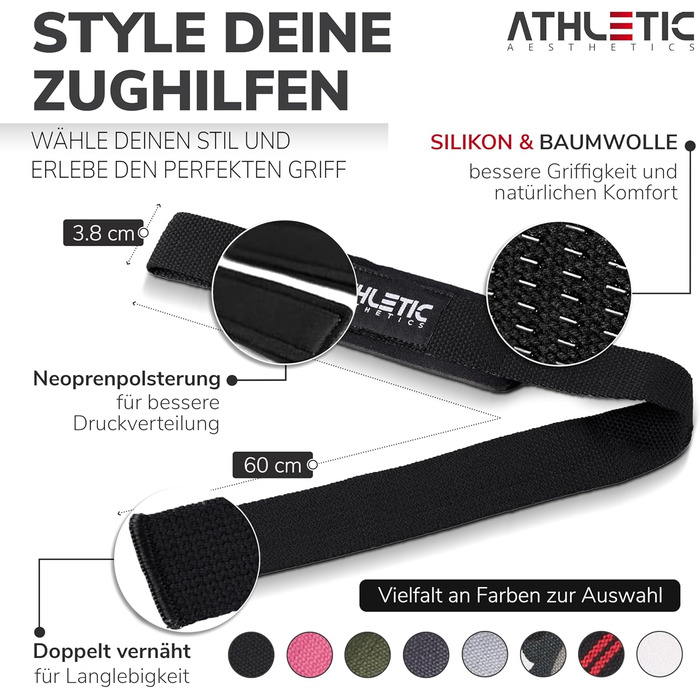 Ляшки для важкої атлетики Athletic Aesthetics - Професійні ремені для підйому ваги 60 см, для фітнесу, пауерліфтингу, тяги - пара, чорний (силікон)
