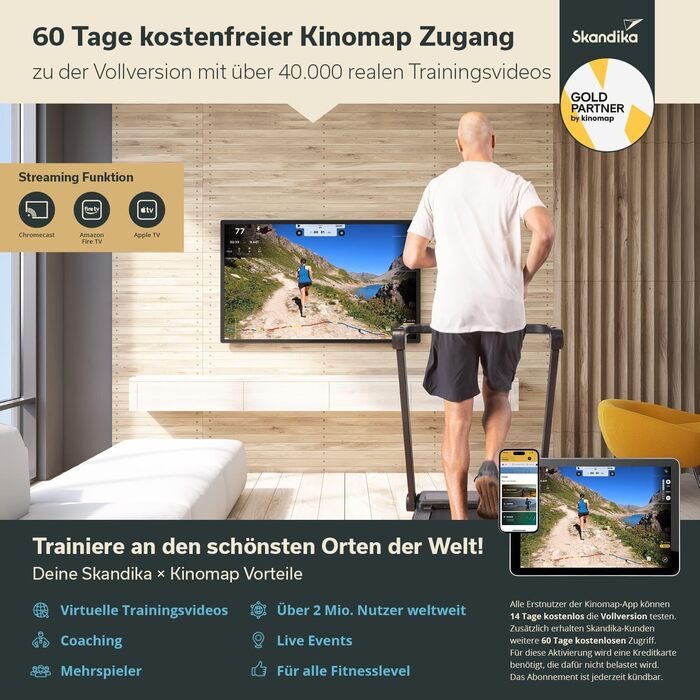 Бігова доріжка Skandika Walking Pad Nordik для дому, 6/12 км/год, з нахилом, LED-дисплеєм, пультом, для офісу та фітнесу