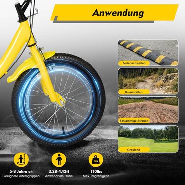 Дитячий велосипед 16 дюймів для дітей 5-8 років (105-135 см), міцний сталевий велосипед з додатковими колесами, регульоване сидіння та кермо (жовтий)