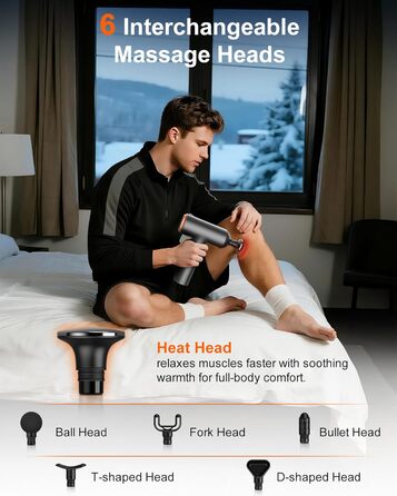 Масажер для м'язів Arboleaf з підігрівом та LED-дисплеєм, 6 насадок, 5 рівнів інтенсивності та 3 режими підігріву
