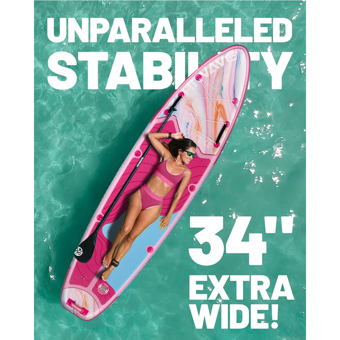SUP-дошка надувна Hiwave Breeze Pink 335x86x15 см, вантажопідйомність 190 кг, для океану та озера, з 3-частинним регульованим веслом