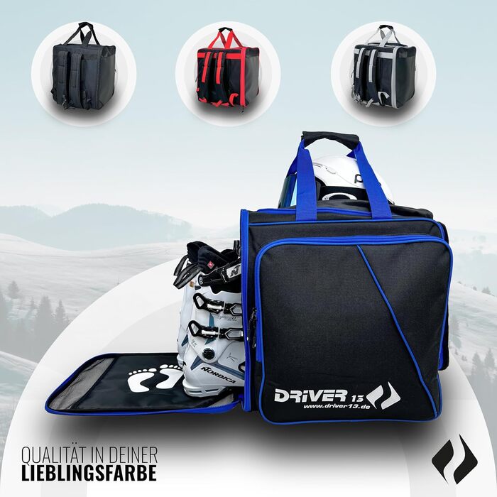Рюкзак для лижних черевиків Driver13 з відділенням для шолома. Підходить для лиж, сноуборду, роликів та чоботів. Оригінальна модель з 2007 року, чорно-синій.