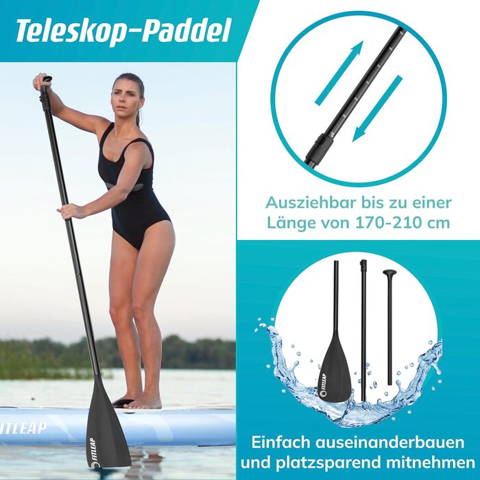 Надувна SUP-дошка Fitleap Premium з насосом, веслом і рюкзаком, синя, для йоги, серфінгу, водного спорту, 1 особа