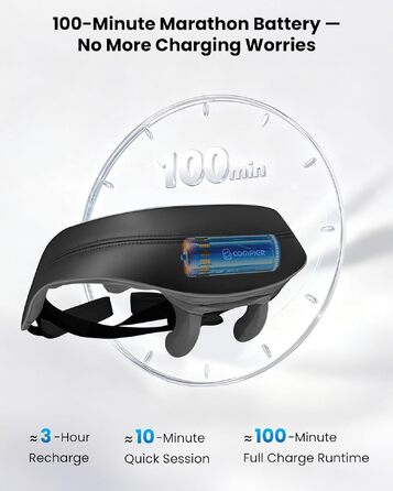 Бездротовий масажер для шиї та плечей COMFIER Shiatsu з підігрівом: 4D глибокий масаж, 3 режими, PU-шкіра, чорний