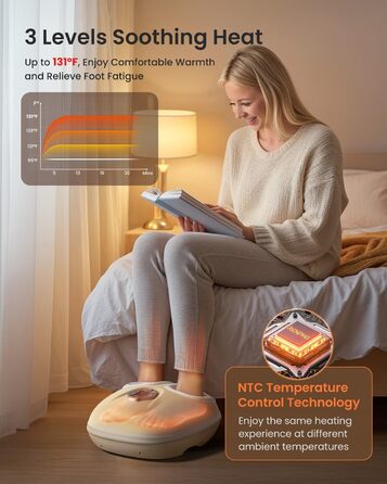 Масажер для ніг RENPHO з підігрівом, Shiatsu масажер для ніг при п'яткової фасції, подарунок на Різдво для жінок та чоловіків, бездротове керування, голосове керування (Новинка), Бежевий