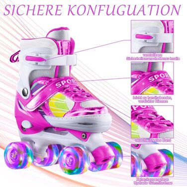 Ролики для дівчаток 4-12 років - регульовані ролики для дітей, для дому та вулиці, розмір 32-35 EU (701-Рожевий)
