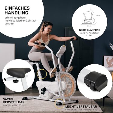 Велотренажер SportPlus Profi Air Bike з повітряним опором, сумісний з додатками, для HIIT, розумний комп’ютер, навантаження до 135 кг, новий дизайн