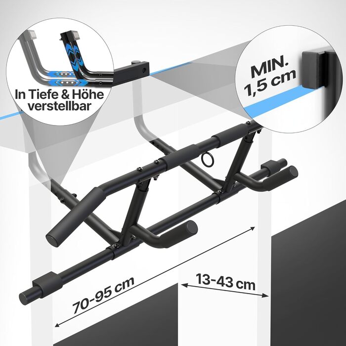 Климмустатова перекладина для дверного отвору Neolymp Premium - регульована висота, глибина та ширина, вантажопідйомність 150 кг, без свердління
