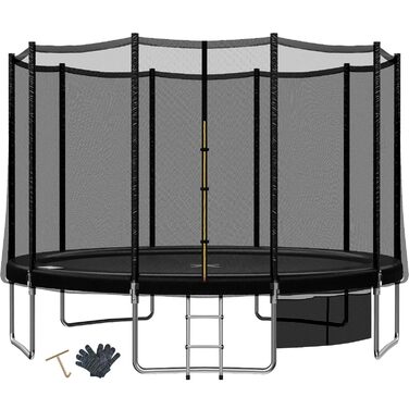 Трамплін для дітей Outdoor 183/228 см з сіткою та драбиною – ідеальний вибір для саду та дому (Чорний, 366 см / 12 FT)