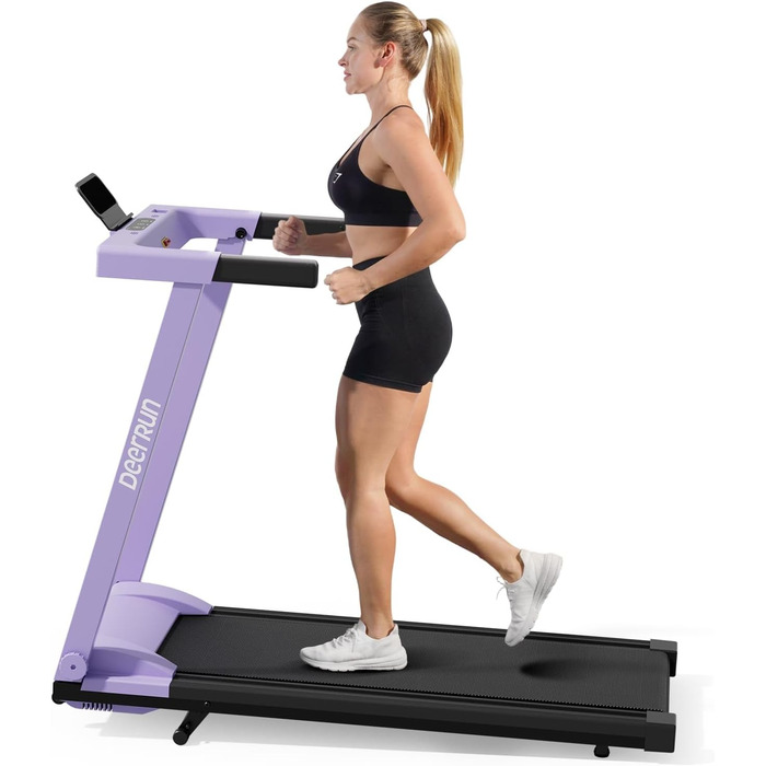 Біговий тренажер DeerRun з підтримкою High-Tech пристроїв, 158 кг, APP-керування, 2573W, складний, з курсами та мультиплеєр, фіолетовий