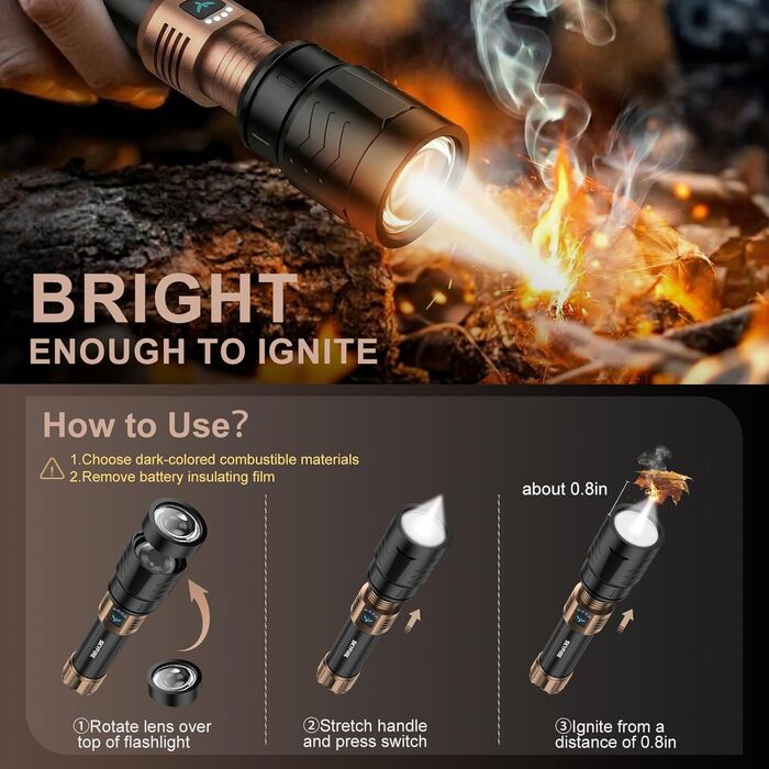 Ліхтарик LED SKYFIRE акумуляторний 5000 люмен, з функцією запалювання, зумом та Power Bank для кемпінгу та надзвичайних ситуацій