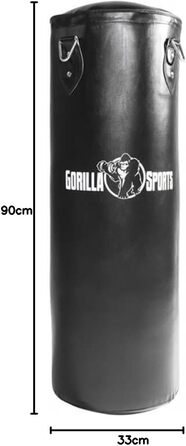 Боксерський мішок GORILLA SPORTS® 27/37 кг, наповнений, для підвішування, з міцною сталевою ланцюгом та 4 карабінами, штучна шкіра, чорний - бокс, ММА