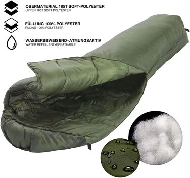 Спальний мішок LightDry® Mumien Thermo 3-сезонний з мікрофібри до -13°C; Легкий, компактний, теплий (Оливковий)