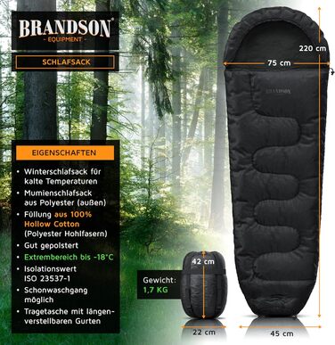 Сплячий мішок Brandson Outdoor Extreme -18°C для дорослих та дітей, водонепроникний, дихаючий, для кемпінгу та подорожей