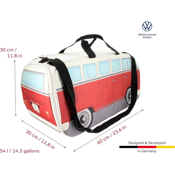 Сумка BRISA Volkswagen T1 Bulli, ретро-спортивна, через плече, велика, червоно-бежева, 60x30x30 см