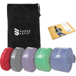 SUPERLETIC Powerbands – фітнес-резинки для тренувань, 5 рівнів опору, для підтягувань, силових і функціональних вправ, з посібником