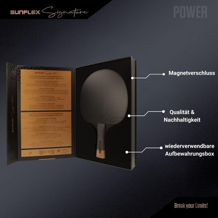Sunflex ITTF сертифікована професійна ракетка для настільного тенісу Signature Line з високоякісної деревини, турнірне покриття, для досвідчених гравців, у магнітній коробці