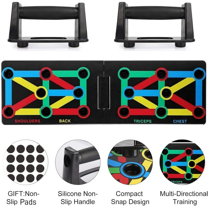 Багатофункціональна дошка для віджимань 12 в 1 з ручками, складаний тренажер для м'язів грудей, спини та плечей для дому, фітнес-набір для чоловіків та жінок