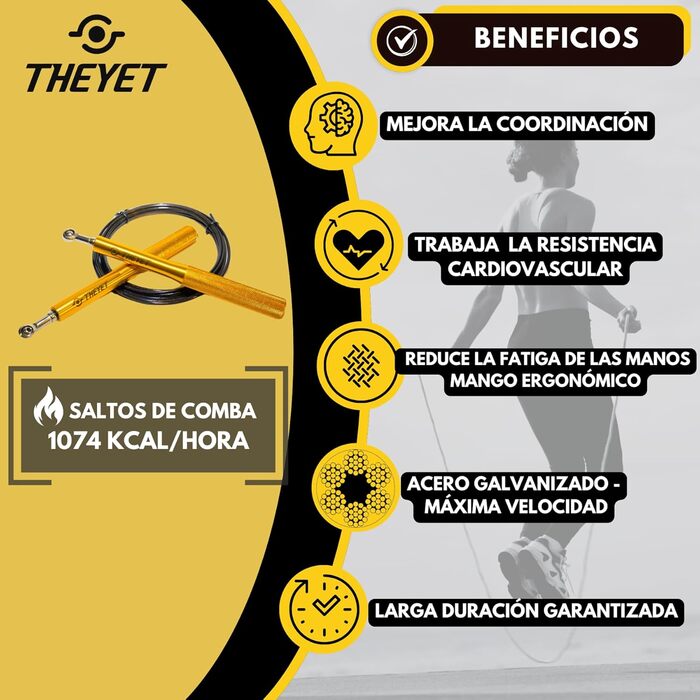 Професійний стрибальний канат THEYET для кросфіту та фітнесу, алюмінієві ручки, регульований, золотого кольору, для чоловіків та жінок