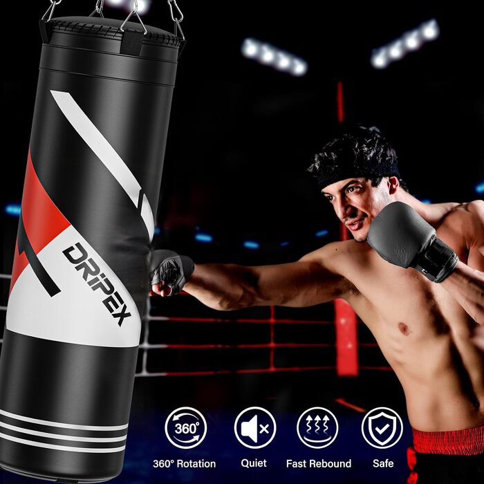 Боксерський мішок Dripex з наповнювачем, важкий підвісний боксерський мішок, комплект з міцним сталевим ланцюгом на 360° та боксерськими рукавичками для тренувань кікбоксингу, фітнесу, MMA