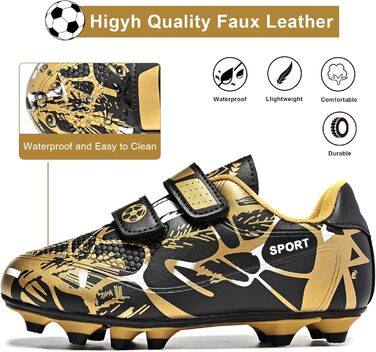 Дитячі футбольні бутси Unisex, чорно-золоті, розмір 28-37 EU, дихаючі, антиковзкі