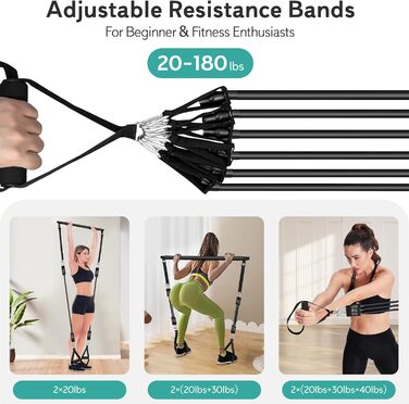 Pilates Bar WenYa з гумовими стрічками для фітнесу та йоги (81.6 кг, латекс, з анкерним ременем та кріпленням на двері) для жінок
