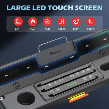Бігова доріжка BOTORRO для дому, складана, з широкою амортизацією, Bluetooth, LED-дисплей, автоматичний нахил до 18%, вага до 136 кг