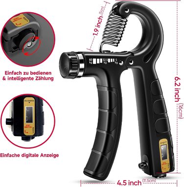 FitBeast Набір для тренування рук (5 шт.): підручник для підручника, фінгердехнер, м'яч для хвата, антистрес. Чорний