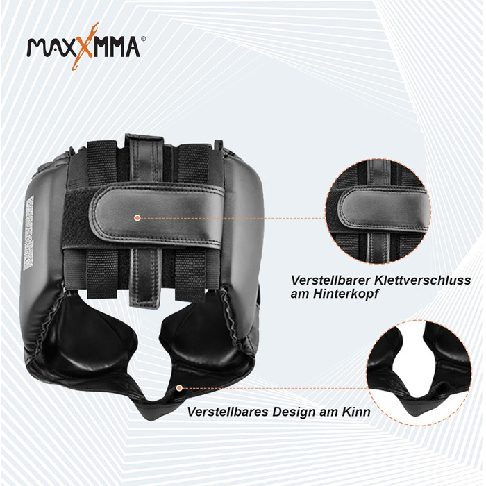 Захисний шолом MaxxMMA L/XL для боксу, MMA, кікбоксингу, спарингів, карате, тхеквондо, чорний