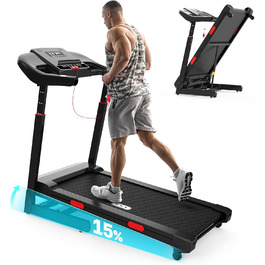 Біговий тренажер Redliro з автоматичним нахилом 15% - складний, до 160 кг, з регульованим поручнем та Bluetooth, для дому