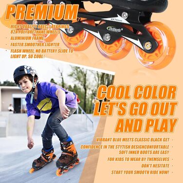 Роликові ковзани Nattork для хлопчиків з підсвічуванням, розмір 37-39, помаранчевий (для початківців)