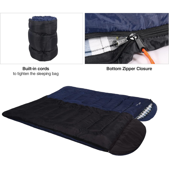 Спальний мішок Redcamp Baumwoll-Flanell для кемпінгу, 3 сезони, теплий та комфортний, вага 1.8-2.9 кг, колір морський блакитний