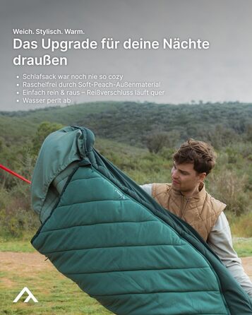 Спальний мішок Qeedo Buddy XL 8 XXL, надширокий, Outdoor літній (8-25°C) 3 сезони - для дорослих та юнаків (до 220см), поверхня Peach Skin, колір Pinegreen