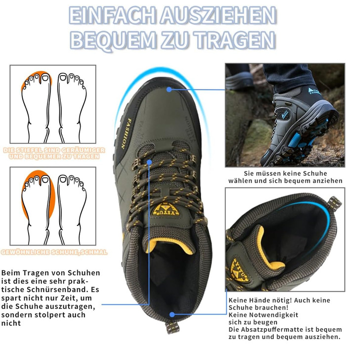 Черевики для хайкінгу чоловічі та жіночі, водонепроникні, туристичні черевики, трекінгові черевики, Outdoor-взуття, зручні, легкі, для кемпінгу, зелені (43 EU, чорні)