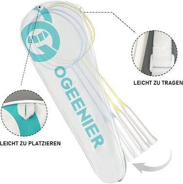 Набір для бадмінтону OGEENIER: 4 ракетки, 6 воланів, сумка, блакитний+жовтий, 3 1/4 дюйма