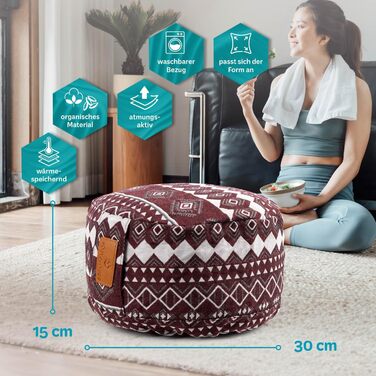 Йога-боулстер Rundes 30см x 15см | Знімний чохол | Наповнювач: органічна гречка/кукурудзяне лушпиння | Для Йін-йоги та медитації