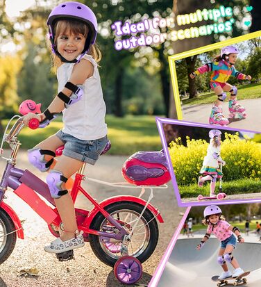 Дитячий шолом Einhorn для дівчаток з наколінниками. Захист для роликів, скейта, велосипеда. Розмір S (3-6 років).