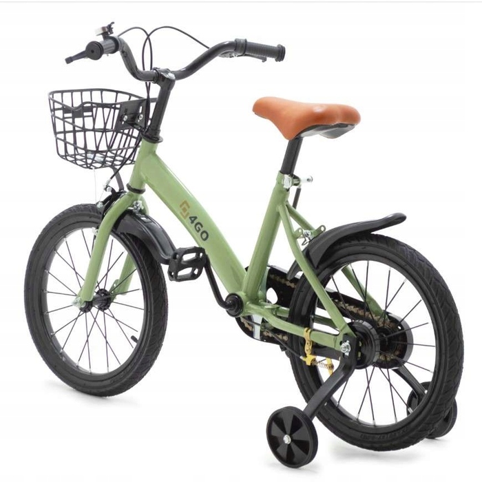 Дитячий велосипед 16 дюймів із бічними колесами та кошиком, колір хакі