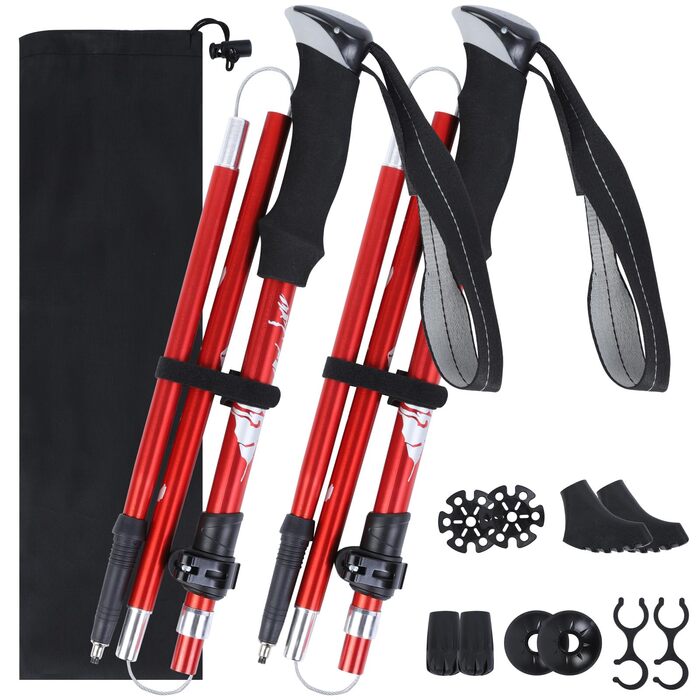 Трекінгові палиці VINATO: телескопічні, розкладні, для чоловіків та жінок, комплект 2 шт. (червоні)
