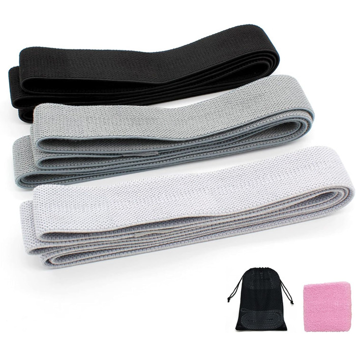 Стрічки для фітнесу з тканини, тренувальні стрічки для пілатесу, набір 3 шт. Стійкі до ковзання, спортивні стрічки для фітнесу, силові тренування, стрічки опору, сірі, темно-сірі, чорні