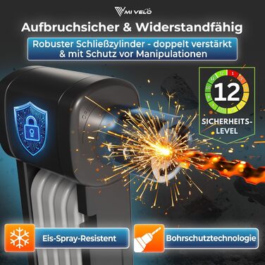 Замок для велосипеда MIVELO, складний, висока безпека, 85 см, з ключем та кріпленням. Підходить для електровелосипеда, MTB та шосе