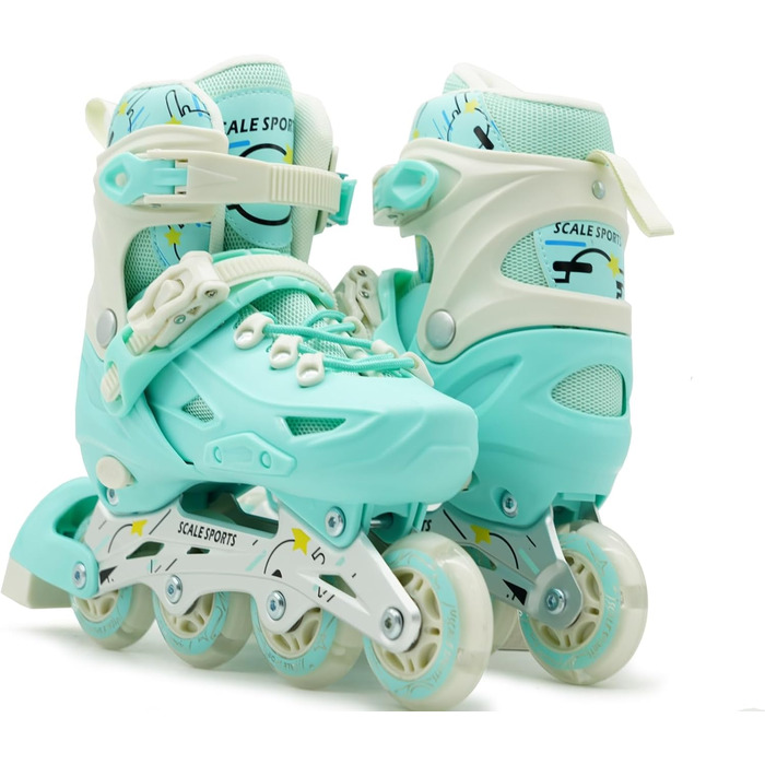 Регульовані роликові ковзани з підсвічуванням - дитячі інлайнові ролики для дітей та дорослих (Small-UK C11-1.5, EU 30-33, м'ятний колір)