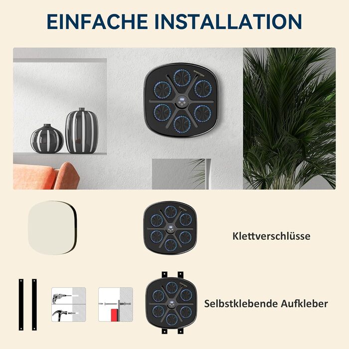 Музична боксерська машина SPORTNOW з LED-підсвіткою, Bluetooth, настінний боксерський мішень для дому, чорна