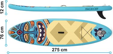 Надувний SUP-борд Soke Aquasurf 275x76x12 см - комплект з насосом, веслом, стропом та рюкзаком. Максимальне навантаження 85 кг